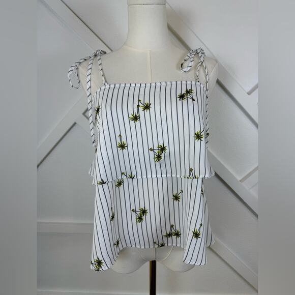 NWT English Factory Palmier Palm Tree Pin Stripe Tiered Tank Top Size XS - Picture 1 of 6